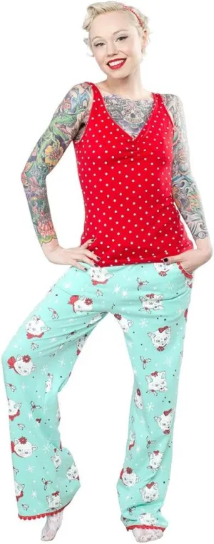 Mint Green Christmas Kitties Lounge Set from Sourpuss Clothing - Size X-Large