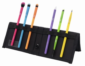 MODA Totally Electric Bright Eye 7pc Eye Brush Set – Travel Size Makeup Brushes with Flip Case, Cruelty-Free & Vegan