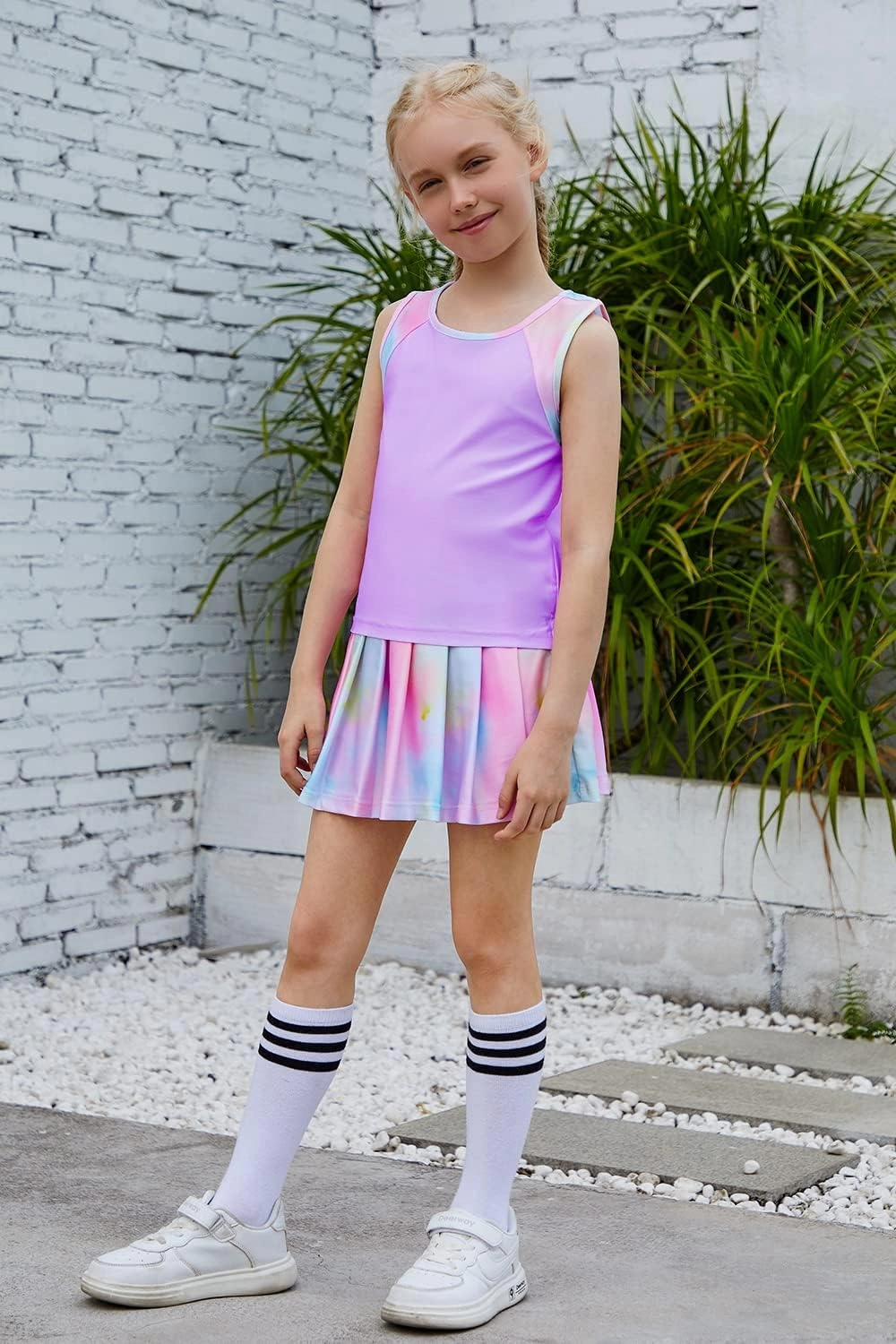 MODAFANS Girls Tennis Golf Pickball Dress Athletic Outfits Kids Tank Top and Skorts Sets