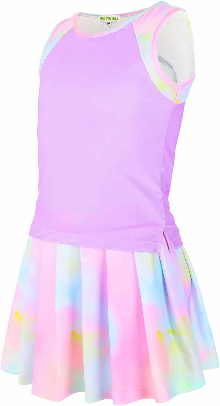 MODAFANS Girls Tennis Golf Pickball Dress Athletic Outfits Kids Tank Top and Skorts Sets