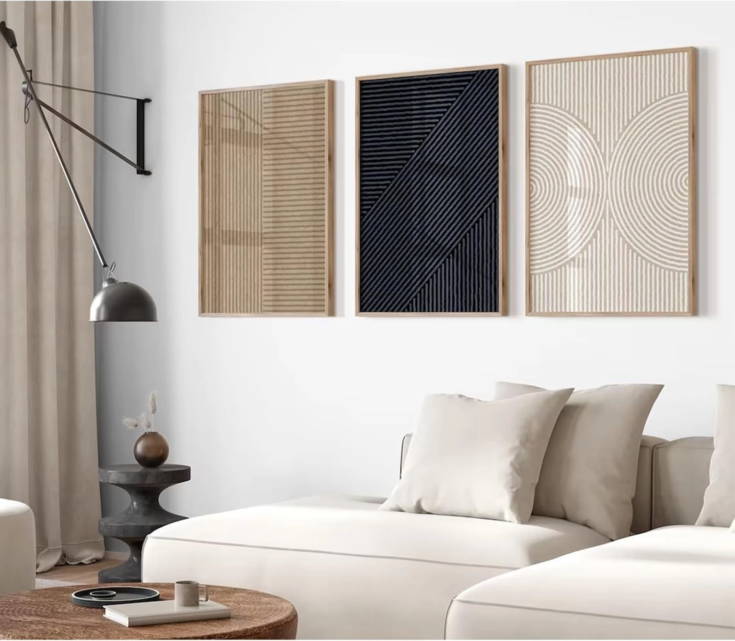 Modern Abstract Pictures Wall Art Boho Neutral Canvas Wall Art Minimalist Wall Decor Black Brown Artwork Abstract Modern Painting Prints for Living Room Bedroom 12x16 Inch Unframed Set of 3 (NO FRAME)