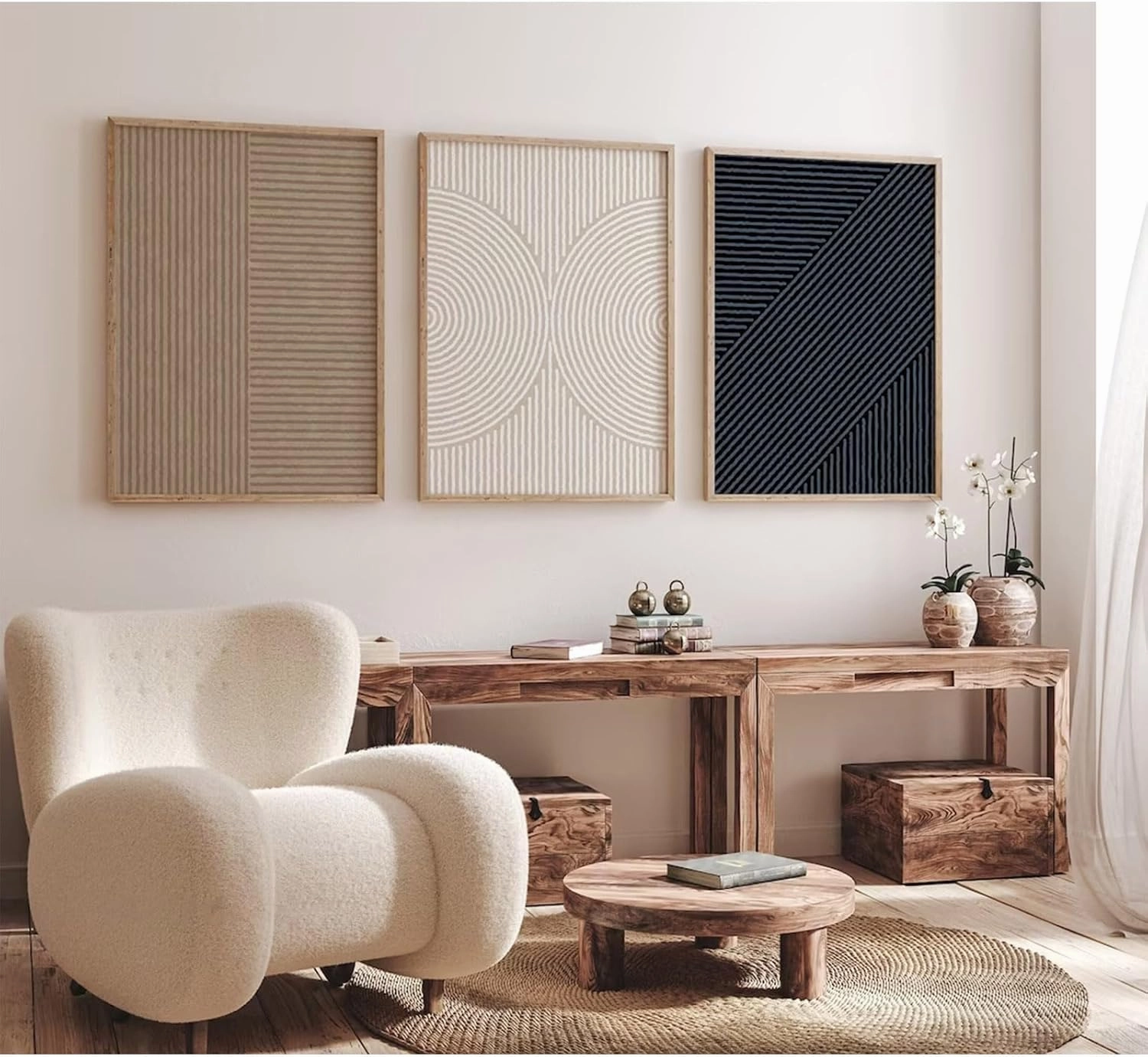 Modern Abstract Pictures Wall Art Boho Neutral Canvas Wall Art Minimalist Wall Decor Black Brown Artwork Abstract Modern Painting Prints for Living Room Bedroom 12x16 Inch Unframed Set of 3 (NO FRAME)