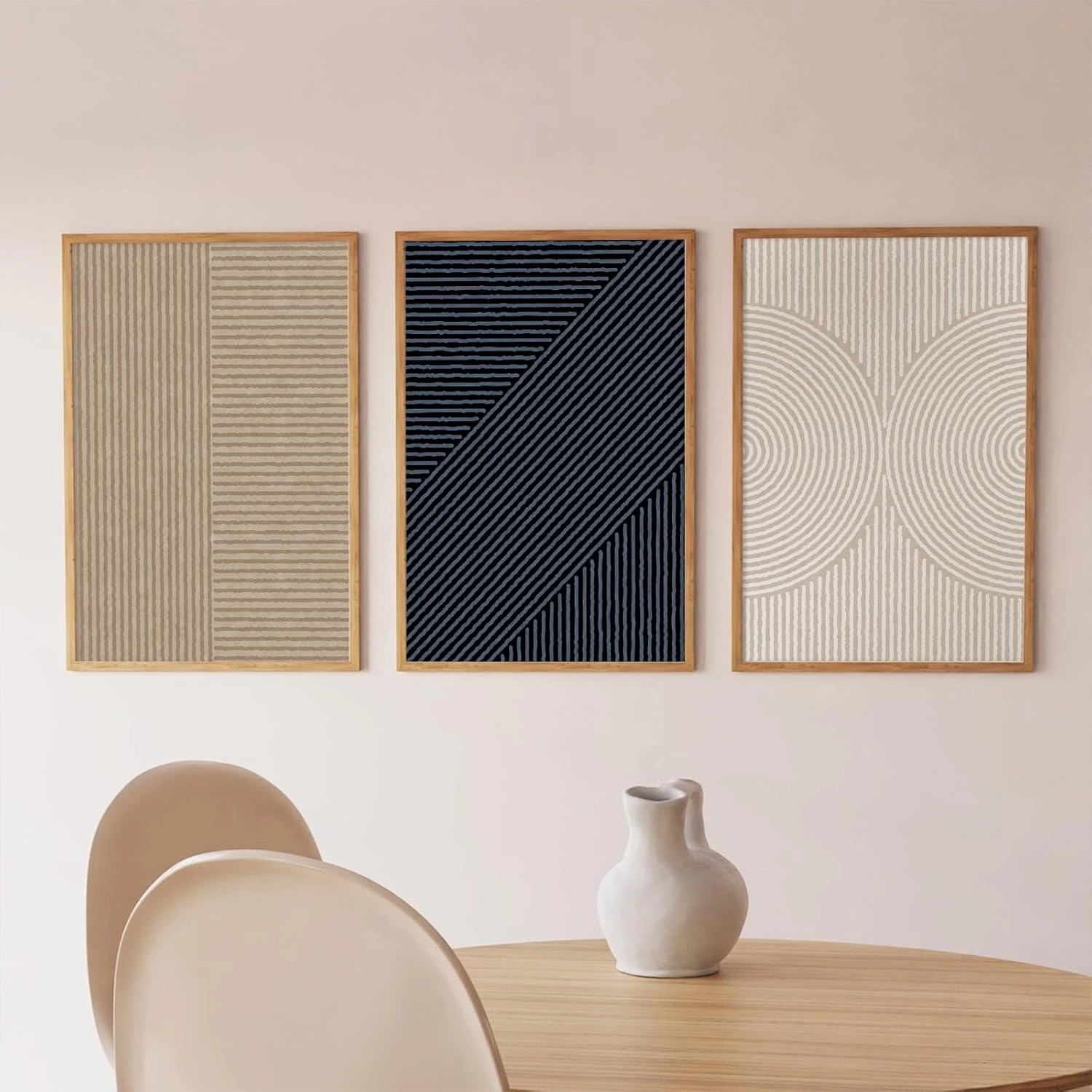 Modern Abstract Pictures Wall Art Boho Neutral Canvas Wall Art Minimalist Wall Decor Black Brown Artwork Abstract Modern Painting Prints for Living Room Bedroom 12x16 Inch Unframed Set of 3 (NO FRAME)