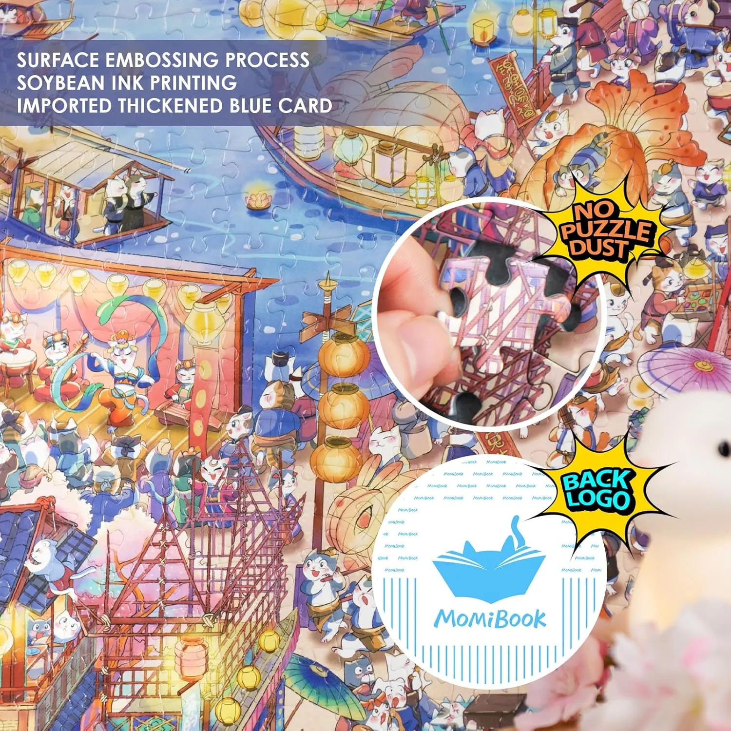 MOMIBOOK Puzzles for Adults 1000 Piece Jigsaw Puzzles of Civet Cat River View, Painting Image Chinese Animal Challenging Hard Impossible Puzzle, Funny Toys & Games Christmas Birthday Gifts