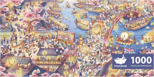 MOMIBOOK Puzzles for Adults 1000 Piece Jigsaw Puzzles of Civet Cat River View, Painting Image Chinese Animal Challenging Hard Impossible Puzzle, Funny Toys & Games Christmas Birthday Gifts