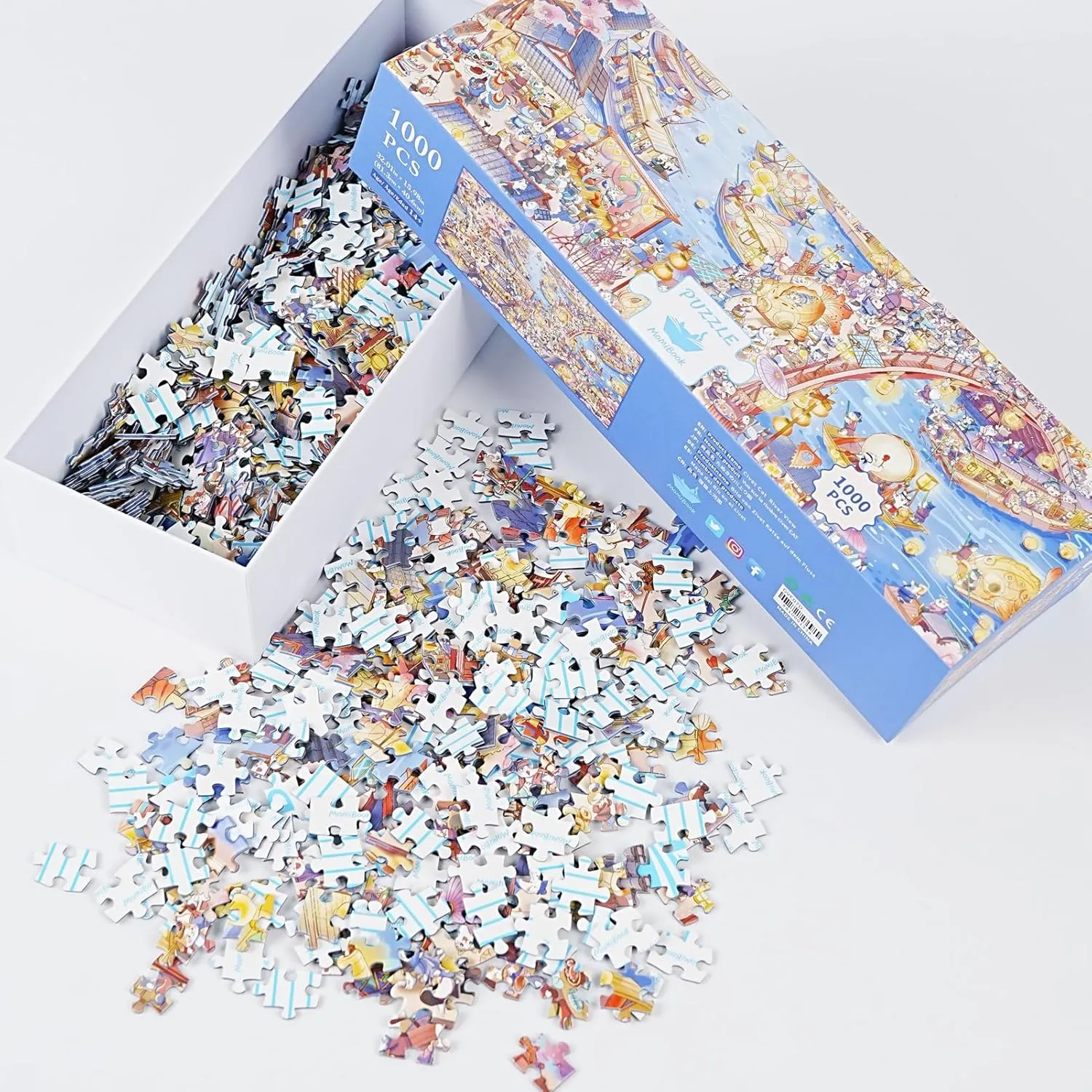 MOMIBOOK Puzzles for Adults 1000 Piece Jigsaw Puzzles of Civet Cat River View, Painting Image Chinese Animal Challenging Hard Impossible Puzzle, Funny Toys & Games Christmas Birthday Gifts
