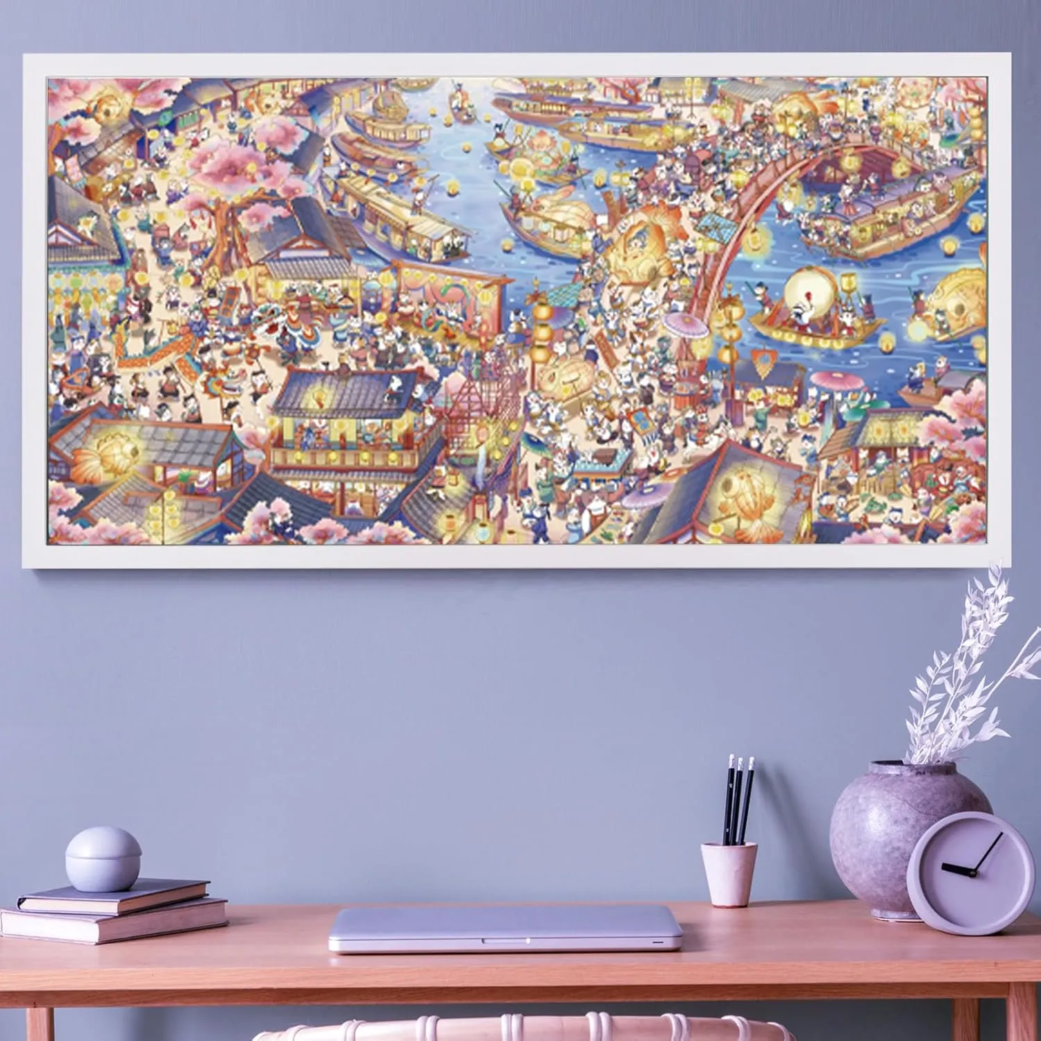 MOMIBOOK Puzzles for Adults 1000 Piece Jigsaw Puzzles of Civet Cat River View, Painting Image Chinese Animal Challenging Hard Impossible Puzzle, Funny Toys & Games Christmas Birthday Gifts