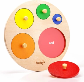 Montessori Multiple Circle Puzzle Board, Knob Wooden Puzzle, Geometric Shape Puzzle Early Education Material Sensorial Toy for Toddler Shape & Color Sorter (Multiple Circle Puzzles)