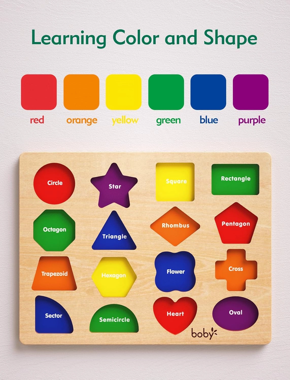 Montessori Puzzles for Babies 8-12-18-24 Months, Wooden Jumbo Knob Peg Puzzle Shape Sorter for Toddlers 1-3 Year Old, Early Learning Sensorial Toys (Montessori Shapes Puzzle(16 Pieces))