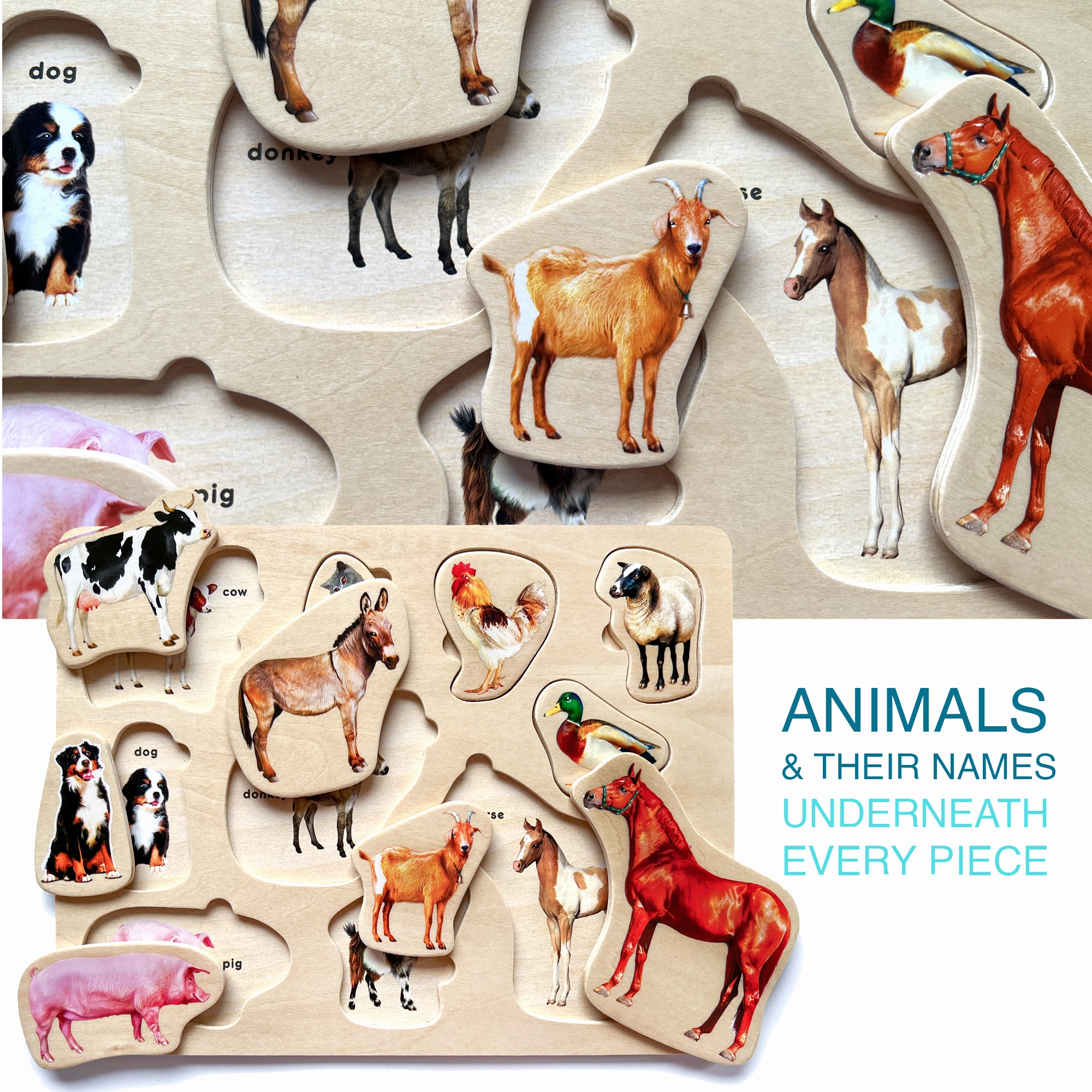 Montessori Puzzles Set | Farm Ocean Wild Animals