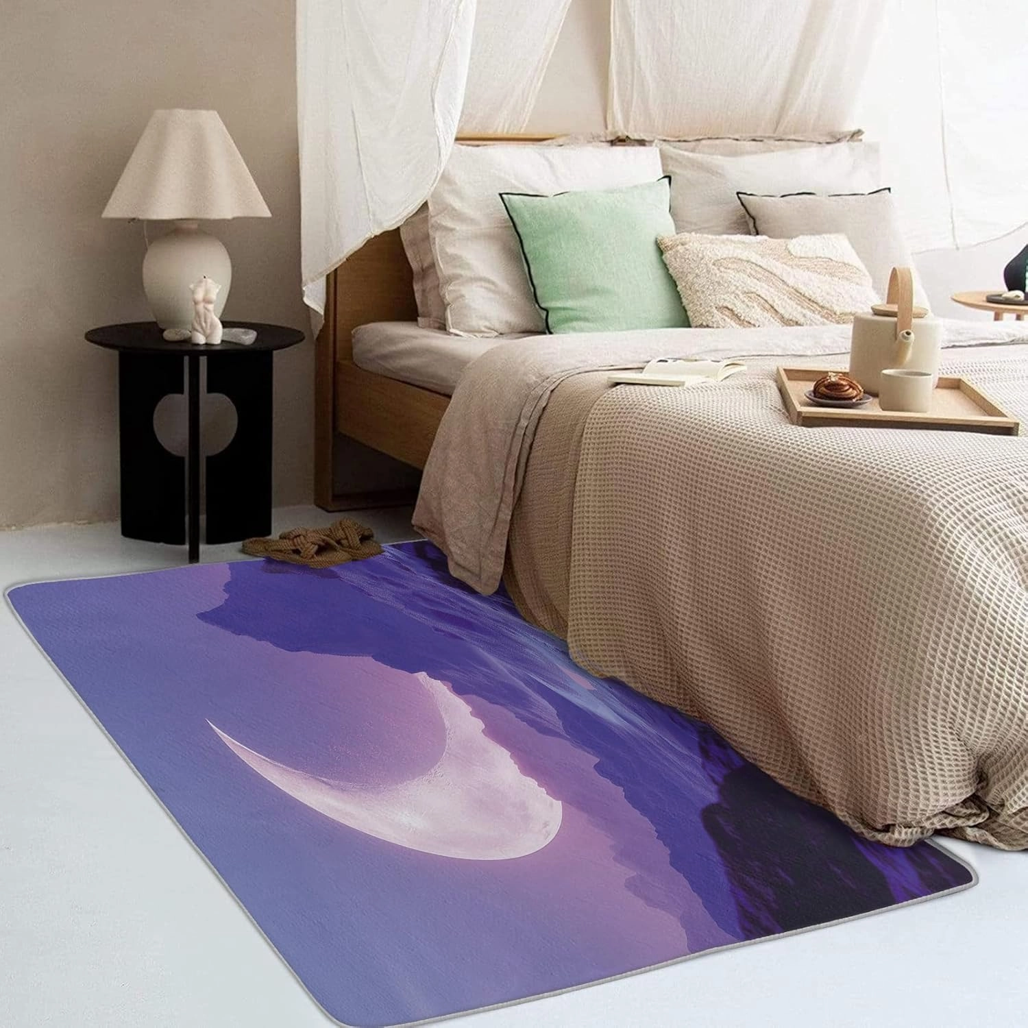 Moon Rug for Bedroom 5x6 Rug Mountain Area Rugs for Living Room, Fantasy Celestial Carpet, Indoor Rug, Soft Non Slip Low Pile, Machine Washable