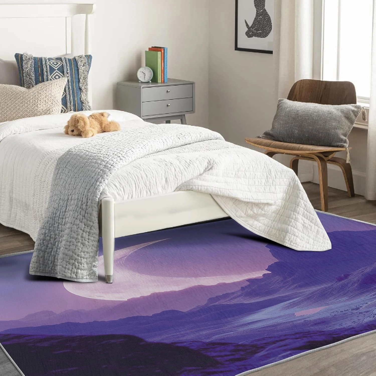 Moon Rug for Bedroom 5x6 Rug Mountain Area Rugs for Living Room, Fantasy Celestial Carpet, Indoor Rug, Soft Non Slip Low Pile, Machine Washable
