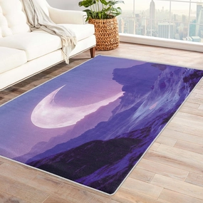 Moon Rug for Bedroom 5x6 Rug Mountain Area Rugs for Living Room, Fantasy Celestial Carpet, Indoor Rug, Soft Non Slip Low Pile, Machine Washable