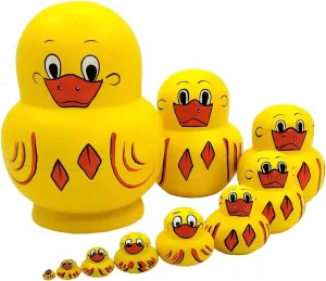 Moonmo 10pcs Animal Pattern Wooden Nesting Toys Russian Nesting Dolls Matryoshka Stacking Dolls (Duck)