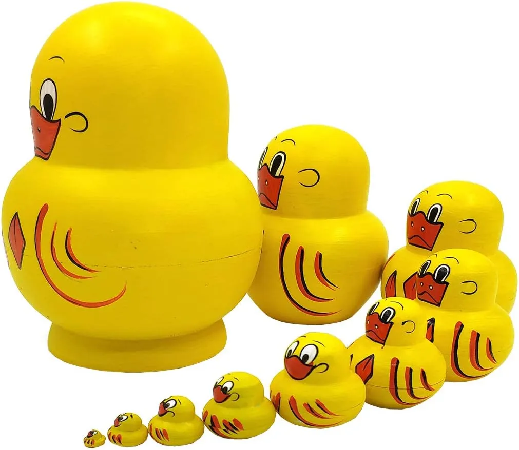 Moonmo 10pcs Animal Pattern Wooden Nesting Toys Russian Nesting Dolls Matryoshka Stacking Dolls (Duck)
