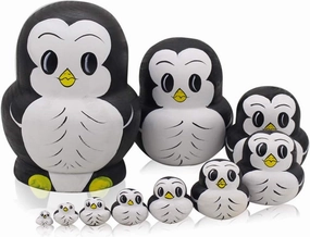 Moonmo 10pcs Animal Pattern Wooden Nesting Toys Russian Nesting Dolls Matryoshka Stacking Dolls (Penguin)