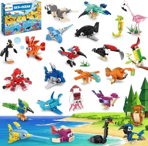 MOONTOY 24 Pack Party Favors for Kids, 3-in-1 Mini Animals Building Blocks Sets for Easter, Birthday, Goodie Bag Stuffers, Classroom Prizes for Boys Girls Ages 3-12