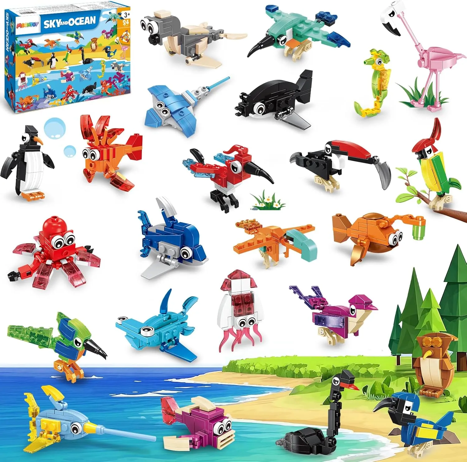 MOONTOY 24 Pack Party Favors for Kids, 3-in-1 Mini Animals Building Blocks Sets for Easter, Birthday, Goodie Bag Stuffers, Classroom Prizes for Boys Girls Ages 3-12