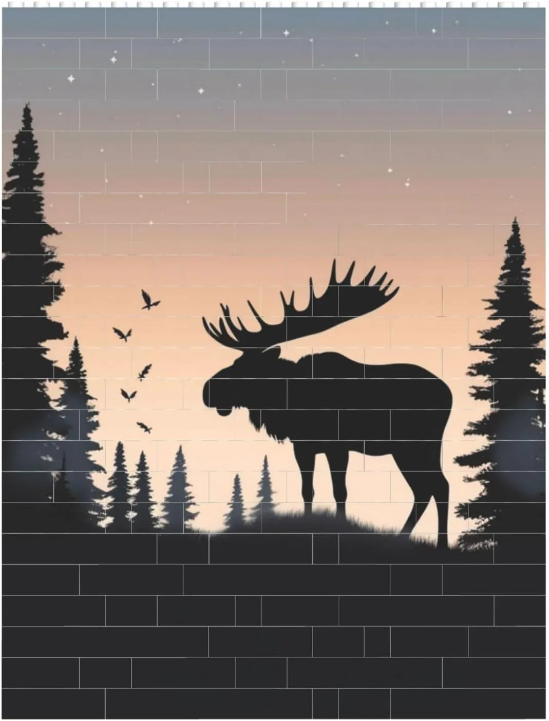 Moose Mountain Pine Tree Wilderness Building Block Puzzle Personalized Building Bricks for Adults Square Shaped DIY Brick Block Puzzles Valentine's Day Gifts for Home Decor Brick Puzzle