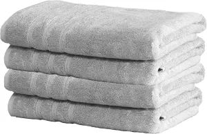 Mosobam Luxury Turkish Set of 4 Bath Towels 30X58 Light Grey (Gray) 700 GSM Bamboo Viscose & Aegean Turkish Combed Cotton