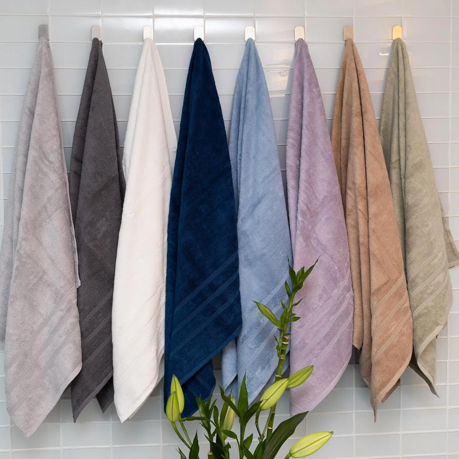 Mosobam Luxury Turkish Set of 4 Bath Towels 30X58 Light Grey (Gray) 700 GSM Bamboo Viscose & Aegean Turkish Combed Cotton