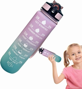 Motivational Water Bottle,1L Hydration Bottle with Carrying Strap | Leakproof Drinking Container for Kids School Fitness Gym Yoga Travel Outdoor Sports