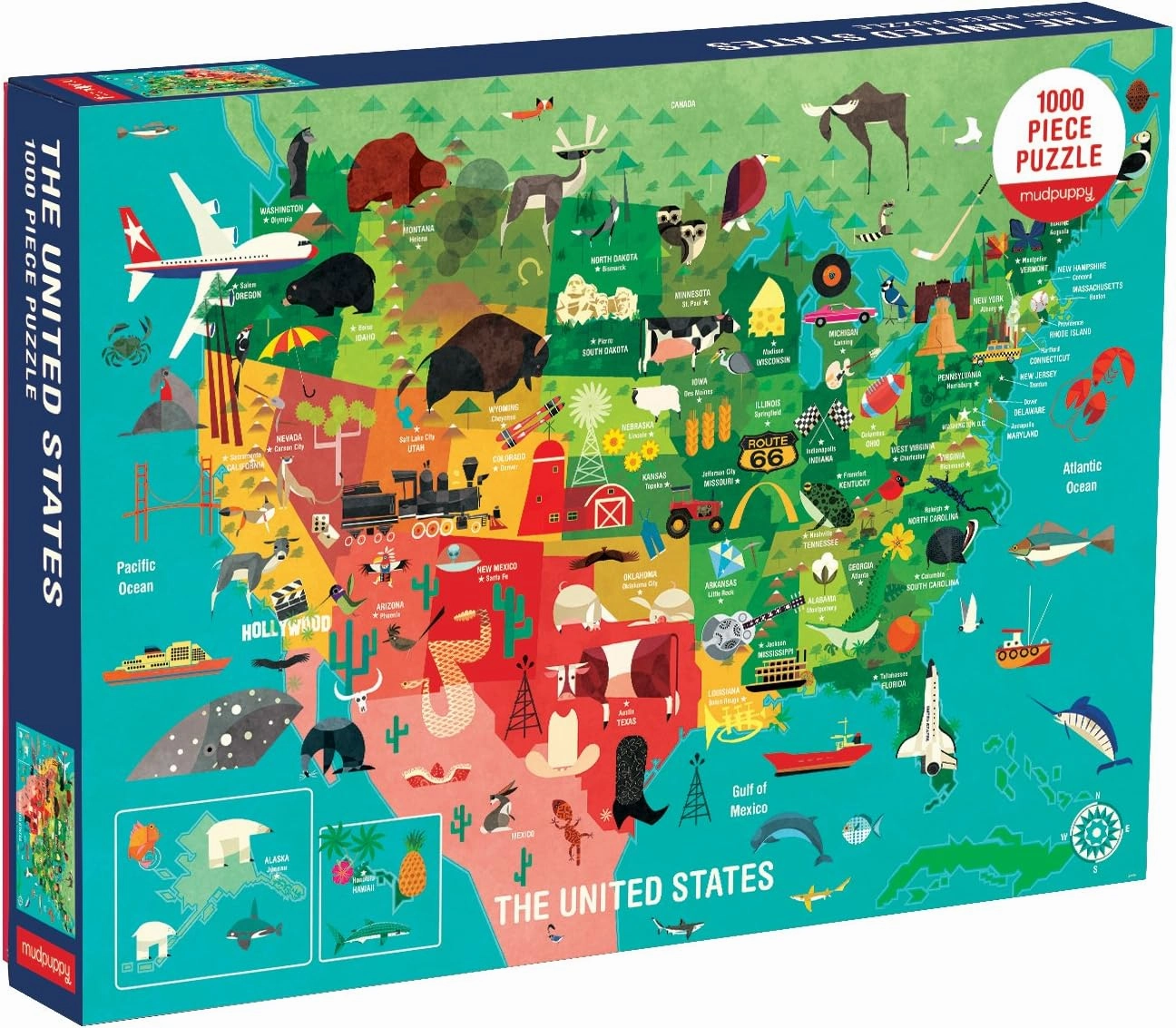 Mudpuppy 1000 Piece United States Jigsaw Puzzle for Adults and Families, USA Family Puzzle with Vibrant Illustrations of The Attributes of The 50 States