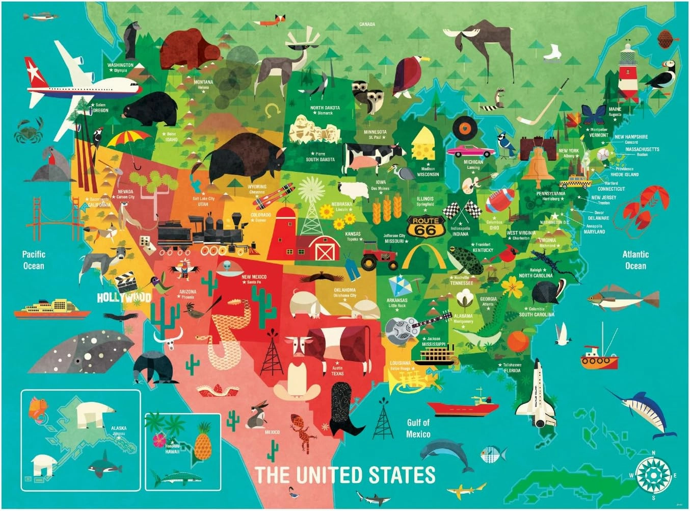 Mudpuppy 1000 Piece United States Jigsaw Puzzle for Adults and Families, USA Family Puzzle with Vibrant Illustrations of The Attributes of The 50 States