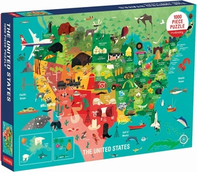 Mudpuppy 1000 Piece United States Jigsaw Puzzle for Adults and Families, USA Family Puzzle with Vibrant Illustrations of The Attributes of The 50 States