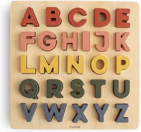 mushie Wooden Alphabet Puzzle | for Kids 3 Years  | Preschool Educational & Toddler Montessori Toys (26 pcs)