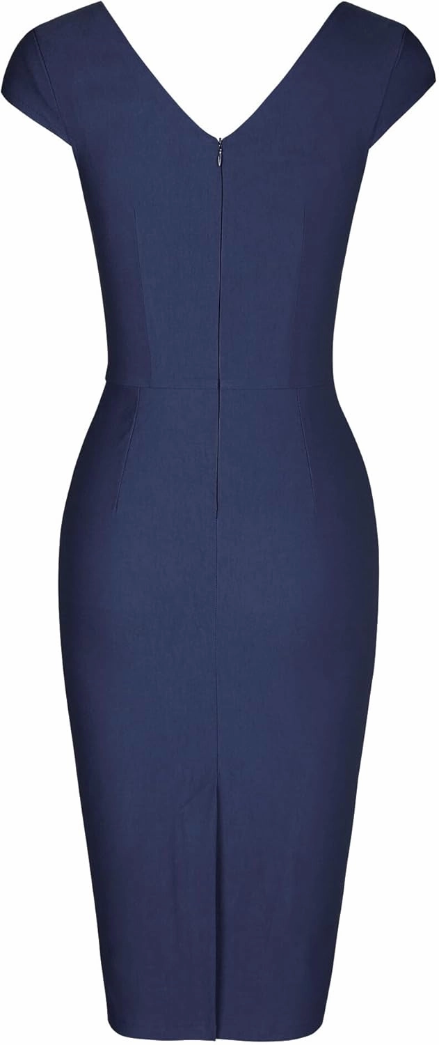 MUXXN Women's 1950's Vintage V Neck Ruched Sheath Formal Pencil Dress