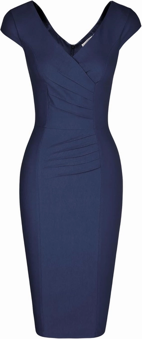 MUXXN Women's 1950's Vintage V Neck Ruched Sheath Formal Pencil Dress