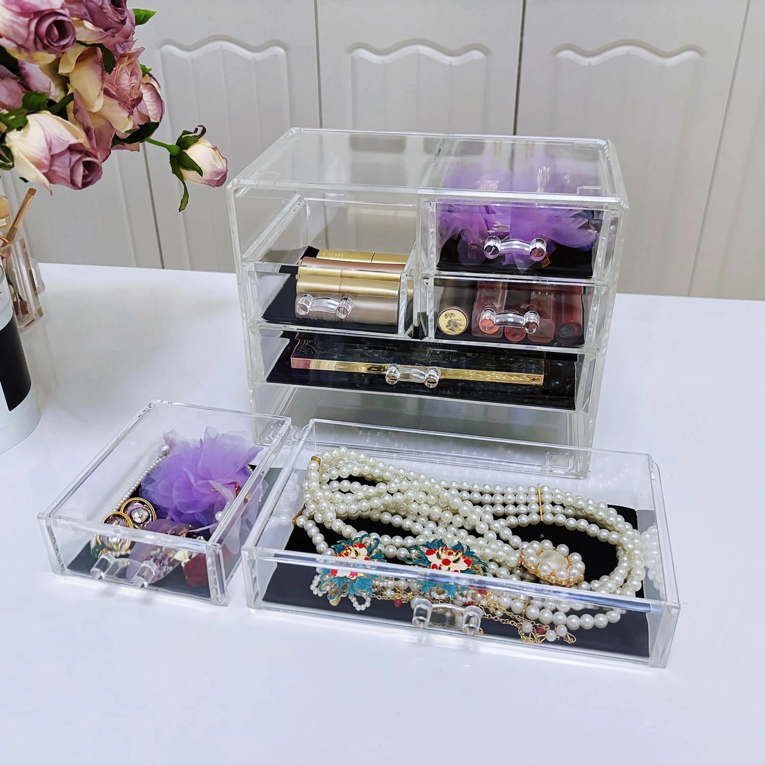 Nail Organizers Clear Acrylic Nail Jewellery Accessories Storage Case Holder Shelves Display Mesa Para Manicura Profesional Nail Table (6 Drawers)