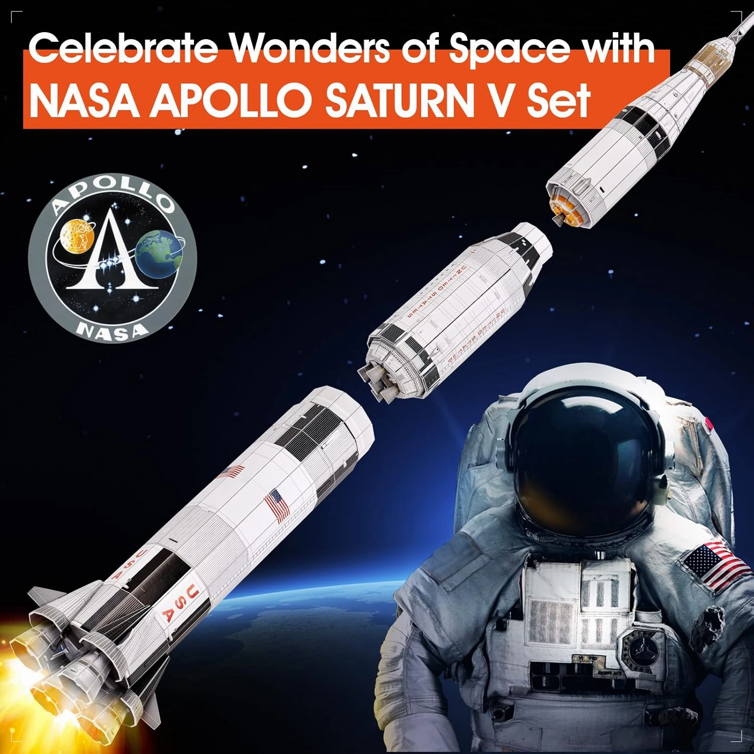NASA Apollo Saturn V 3D Puzzles for Adults Kids Space Toys for Boys 5-8 Rocket Ship, Puzzles for Kids Ages 8-10 12-14 Crafts for Adult Space Exploration Puzzle Model Kit, 136 Pieces Easter Gifts
