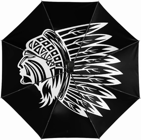 Native American Indians Skull Portable Automatic Umbrella Windproof Auto Open Close Compact Waterproof Lightweight Umbrellas