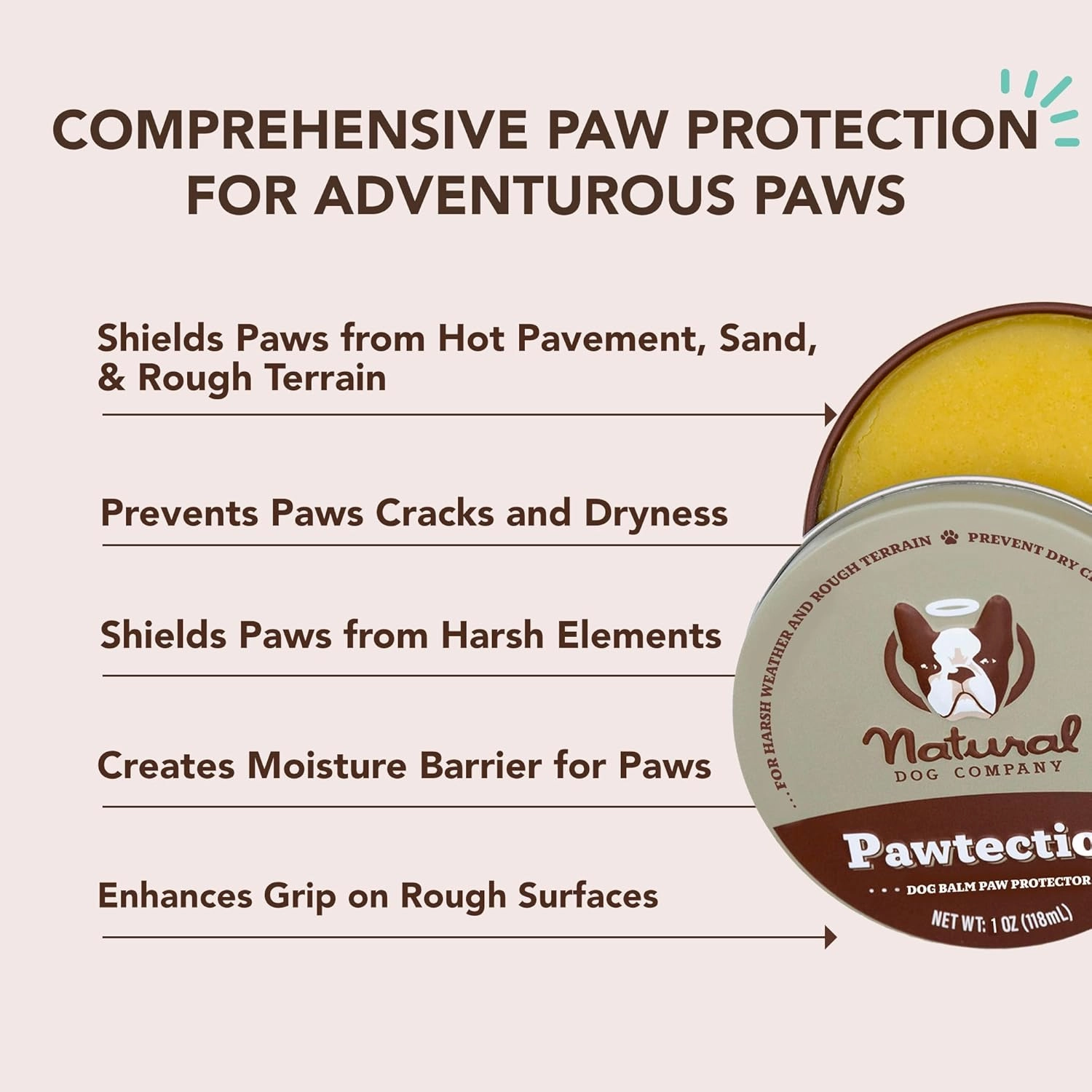 Natural Dog Company PawTection Balm for Dogs, Dog Paw Protector, Moisturizing Dog Paw Balm for Dry, Cracked Pad, Protects Paw from Extreme Weather, Paw Lotion for Allergies & Itching (2 oz Tin)