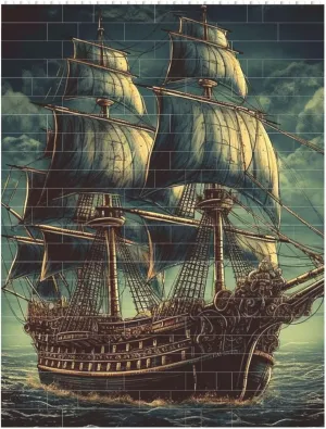 Nautical Vintage Sailing Pirate Ship Building Block Puzzle Personalized Building Bricks Block Puzzle Building Family Keepsake DIY Brick Block Puzzles Valentine's Day Gifts for Home Decor Brick Puzzle