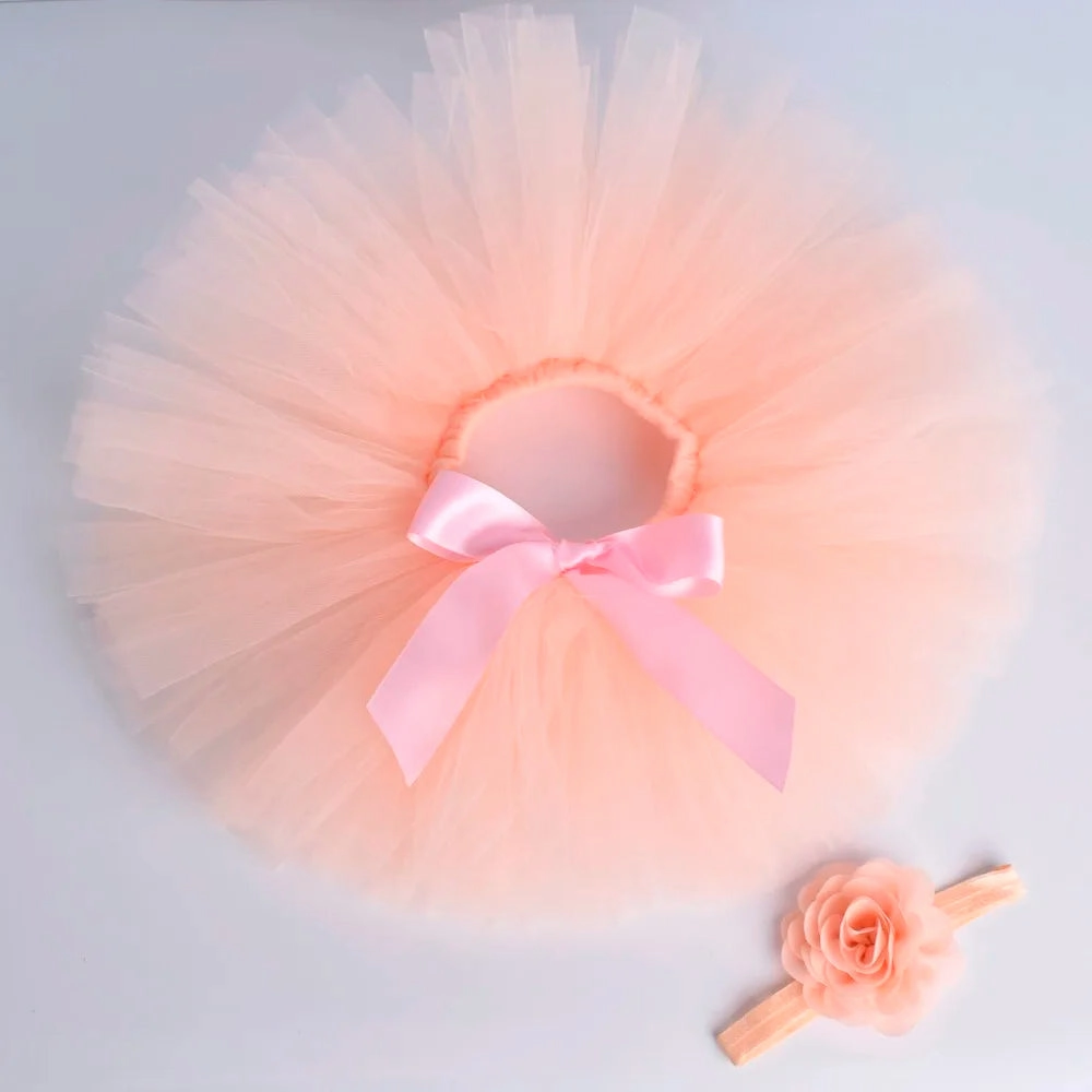 Newborn Baby Girls Tutu Skirt & Headband Set Newborn Photography Props Infant Fluffy Baby Tulle Skirt Set