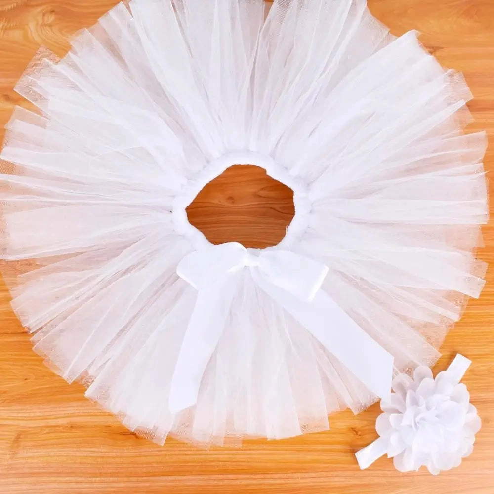 Newborn Baby Girls Tutu Skirt & Headband Set Newborn Photography Props Infant Fluffy Baby Tulle Skirt Set