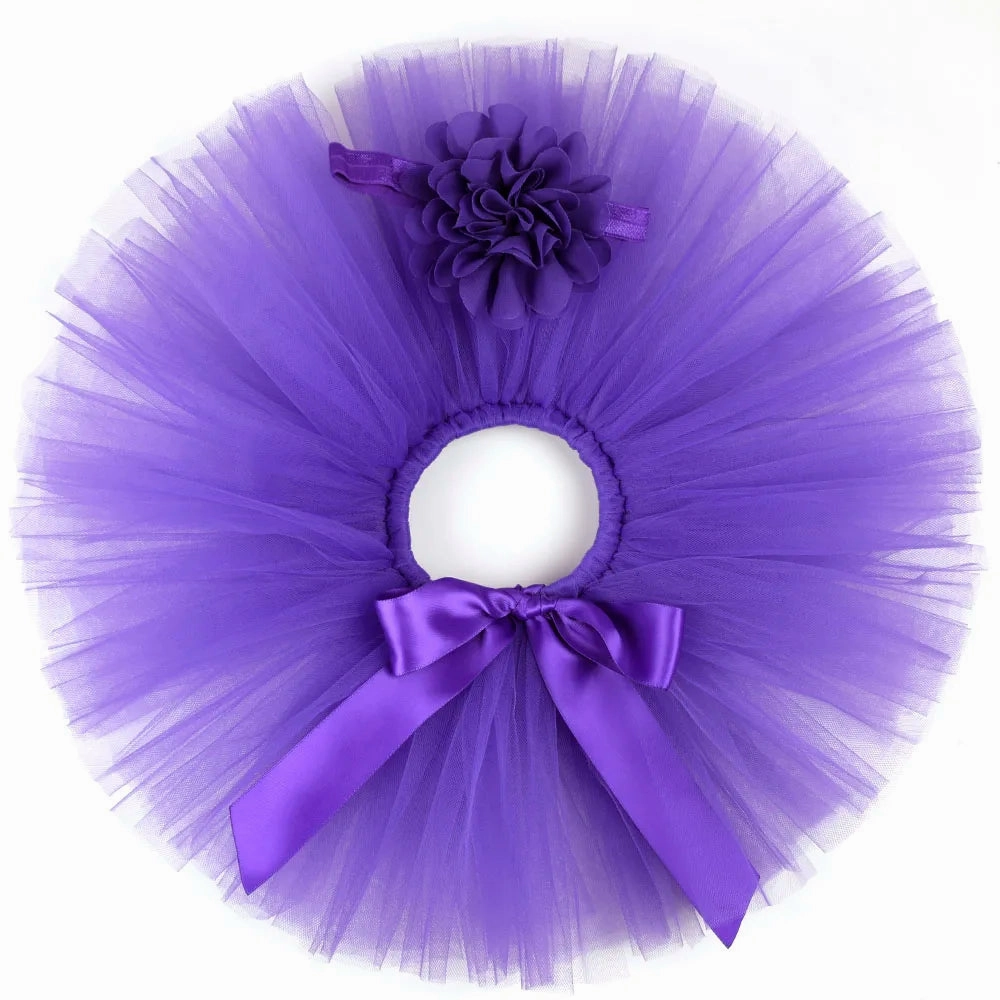 Newborn Baby Girls Tutu Skirt & Headband Set Newborn Photography Props Infant Fluffy Baby Tulle Skirt Set