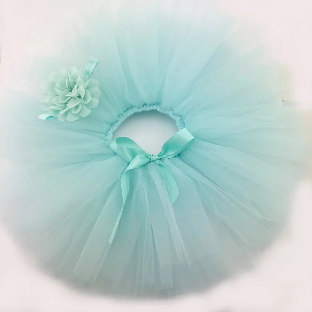 Newborn Baby Girls Tutu Skirt & Headband Set Newborn Photography Props Infant Fluffy Baby Tulle Skirt Set
