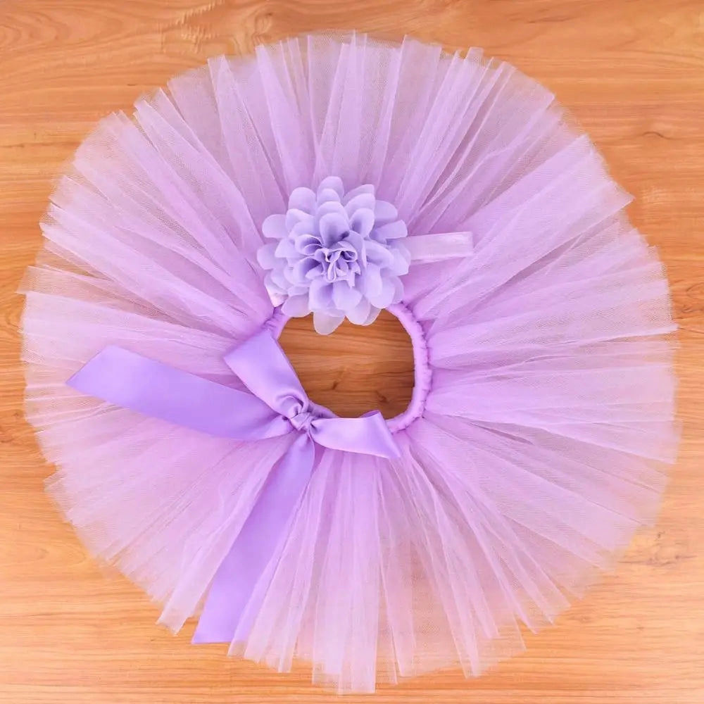 Newborn Baby Girls Tutu Skirt & Headband Set Newborn Photography Props Infant Fluffy Baby Tulle Skirt Set