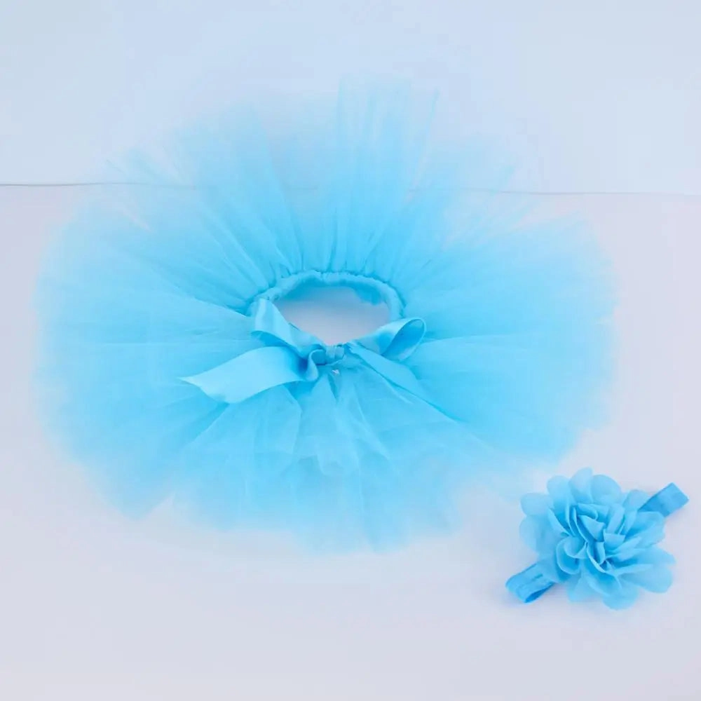 Newborn Baby Girls Tutu Skirt & Headband Set Newborn Photography Props Infant Fluffy Baby Tulle Skirt Set