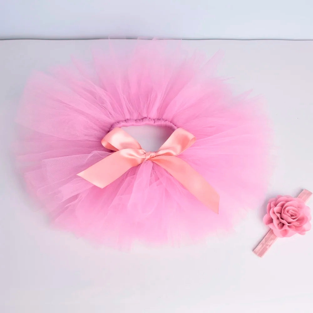 Newborn Baby Girls Tutu Skirt & Headband Set Newborn Photography Props Infant Fluffy Baby Tulle Skirt Set
