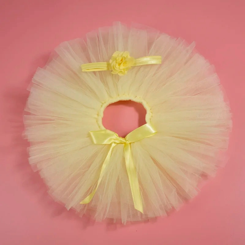 Newborn Baby Girls Tutu Skirt & Headband Set Newborn Photography Props Infant Fluffy Baby Tulle Skirt Set