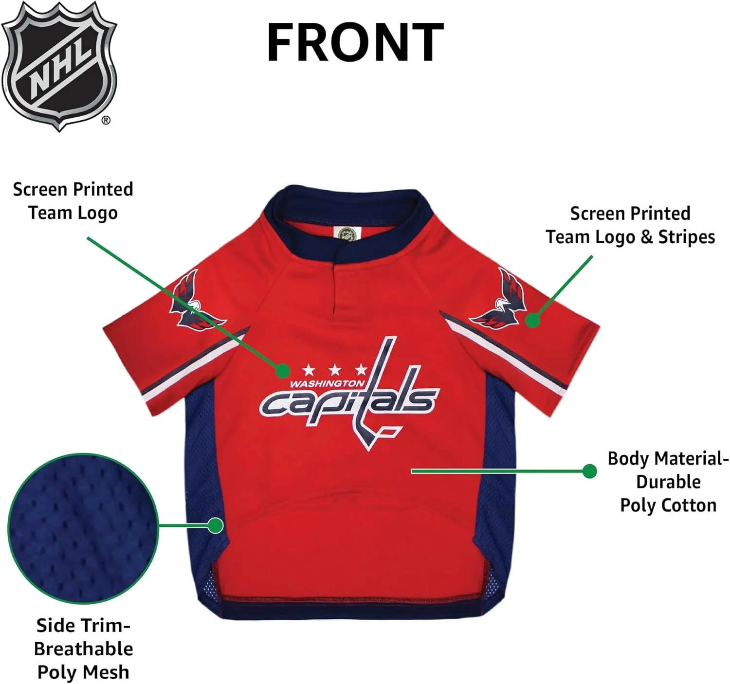 NHL Washington Capitals Jersey for Dogs & Cats, Small. - Let Your Pet Be A Real NHL Fan!