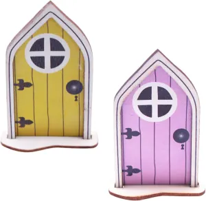 NHP 2 Pcs Mini Wooden Door, Miniature Elven Garden Door, Garden Elf Door, Dollhouse Door, Fairy Door, Miniature Elf Door, Suitable for Decorating Dollhouses, pink, cm
