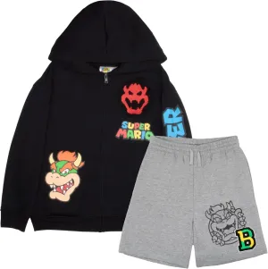Nintendo Super Mario, Bowser, Mario Kart Boys Zip-Up Hoodie and Shorts 2-Piece Set - Graphic Sweatshirt and Shorts for Kids