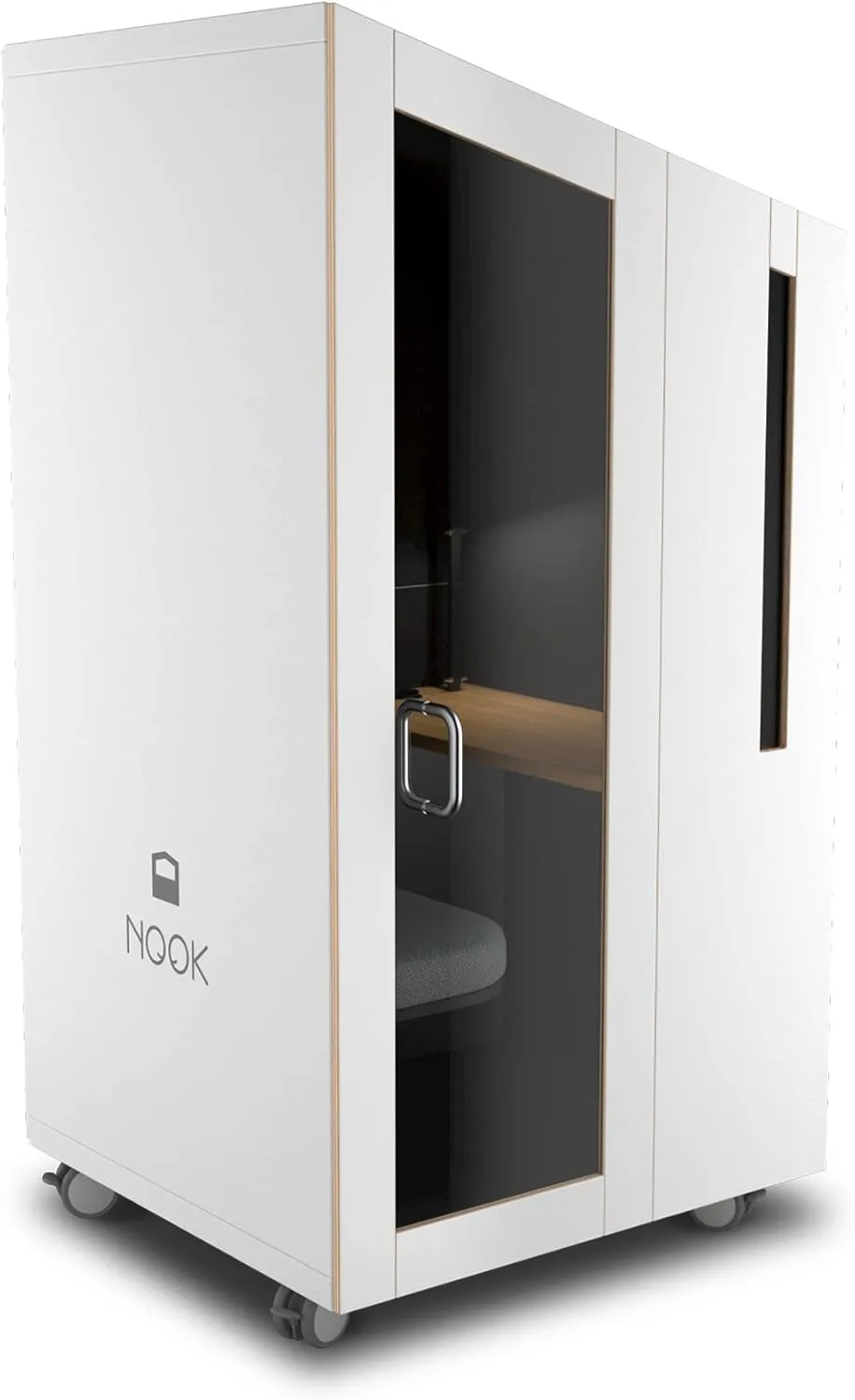 NOOK Solo, Quiet Meeting Pod, Acoustic Panels, Table, Individual Seat, Power Station, Door, Two Fans, Casters, 1-Year Warranty, (77” H x 40” W x 36” D) - White