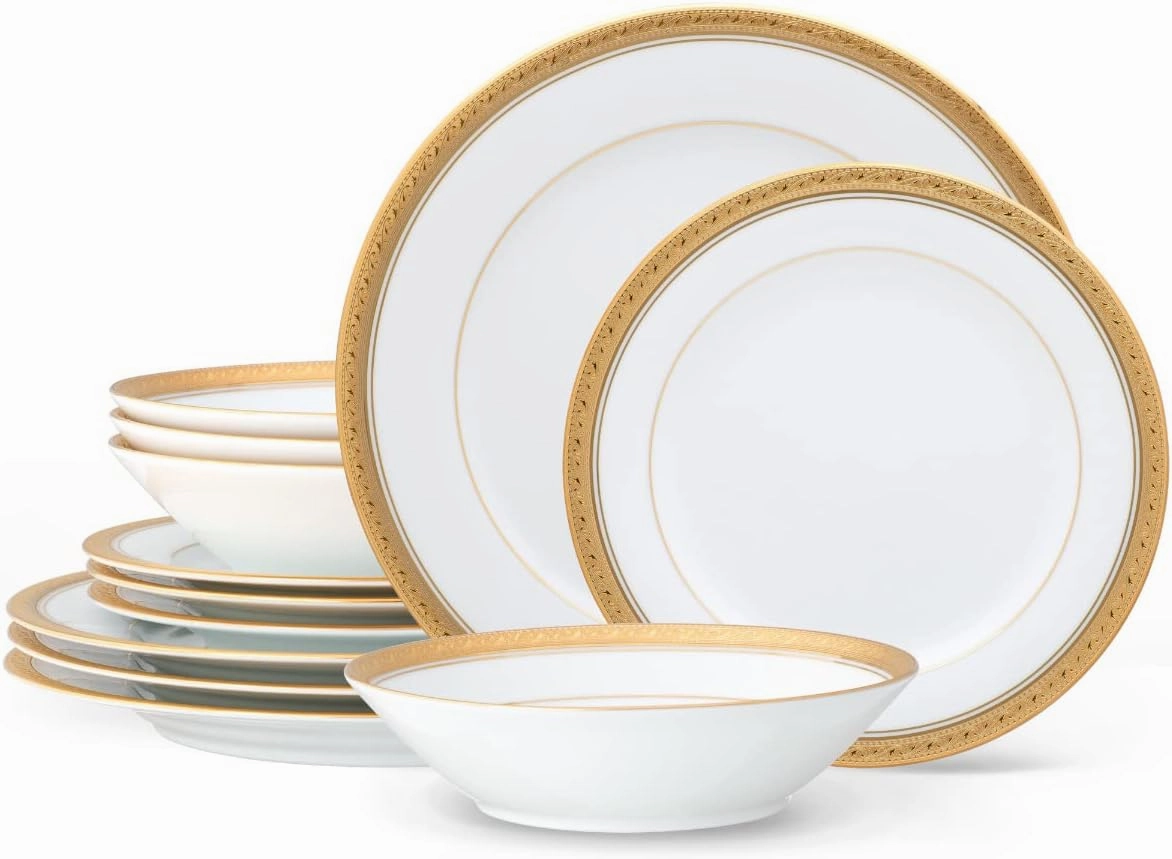 Noritake Crestwood Gold 12-Piece Dinnerware Set, Service for 4